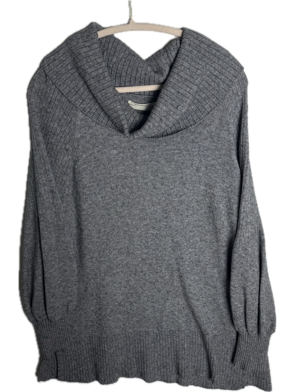 By Anthropologie Women’s Large Gray Cowl Neck Pullover Sweater Ribbed Knit